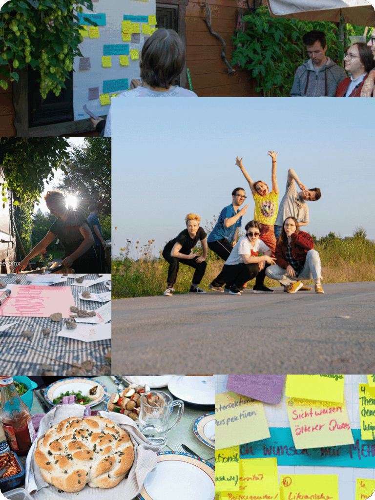 Eine Bildcollage zeigt Bilder vom Queerdinx-Redaktionswochenende 2022.